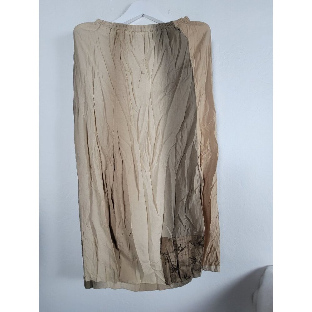 Women's Beige Elastic Waist Midi Skirt Medium  Linen Blend Boho Lightweight